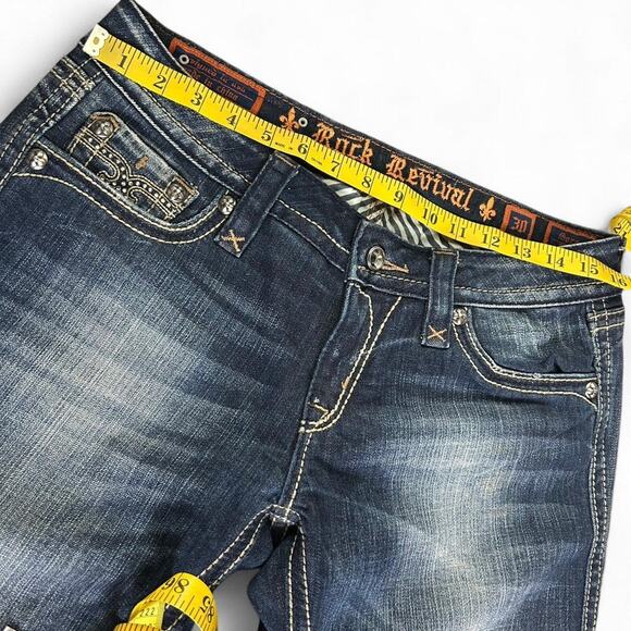 Rock Revival Size 30x34 Sora Boot Cut Jeans - Blue Flare Denim with Embellished - Picture 5 of 7